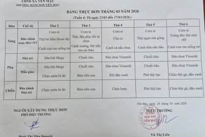 Thực đơn tuần 4 tháng 3 năm 2026